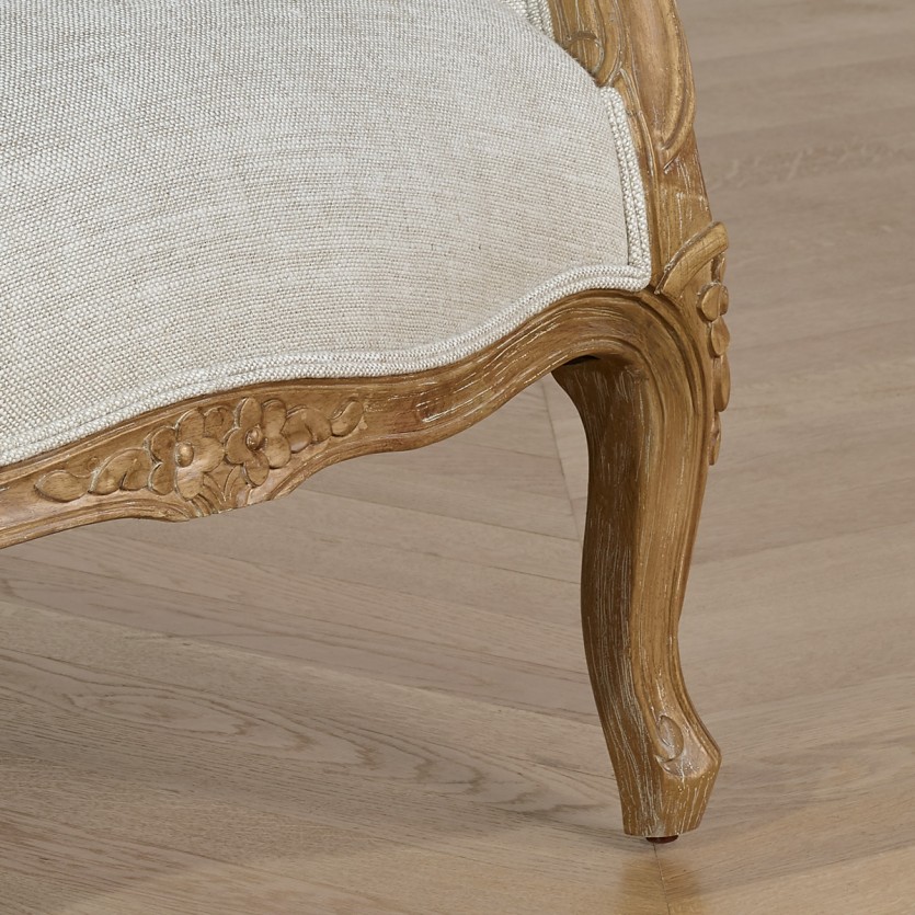 Fauteuil bergère VICTOR JUNGLE - Style romantique en bois, lin et tissu imprimé, 1 place