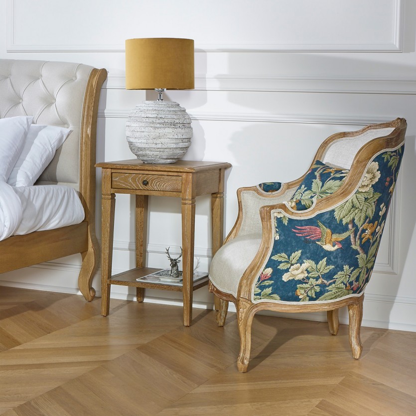 Fauteuil bergère VICTOR LOPHURA - Style shabby chic en bois massif et lin premium, 1 place