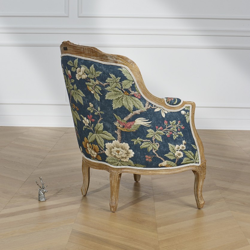 Fauteuil bergère VICTOR LOPHURA - Style shabby chic en bois massif et lin premium, 1 place
