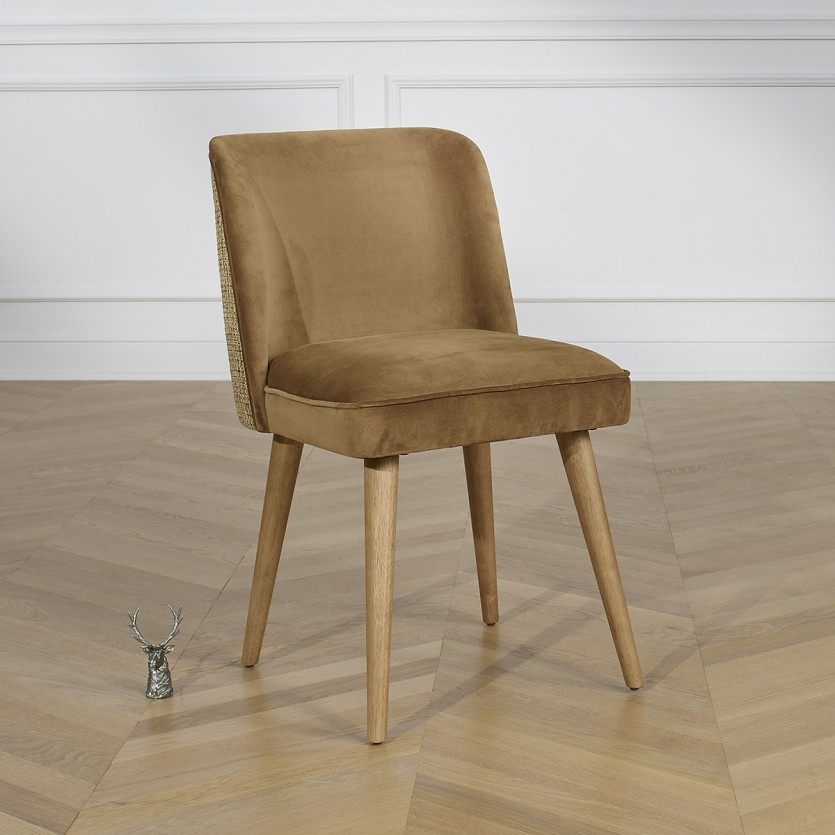 APOLLINE BRUXELLES - Lot de 2 chaises style nordique en bois, tissus velours et tweed