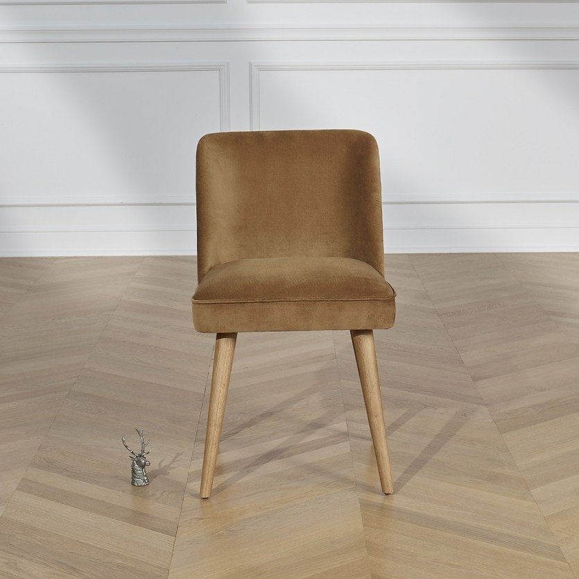 APOLLINE BRUXELLES - Lot de 2 chaises style nordique en bois, tissus velours et tweed