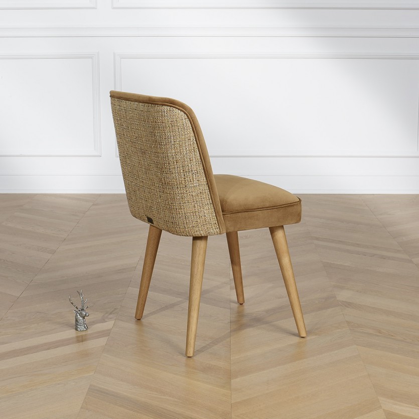 APOLLINE BRUXELLES - Lot de 2 chaises style nordique en bois, tissus velours et tweed