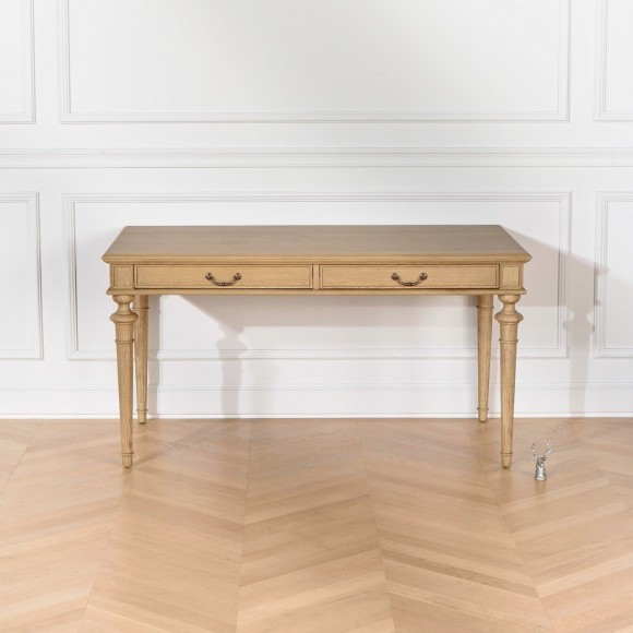 Bureau YVAN - Style shabby chic en chêne, 2 tiroirs, bois certifié FSC®