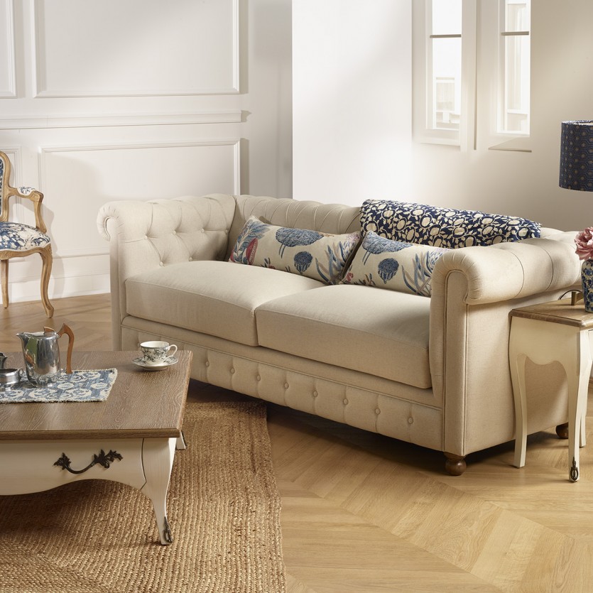 Canapé CHESTERFIELD - Style contemporain en bois et lin coton, 5 places