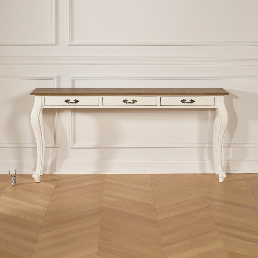 Console LOUIS - Style romantique, plateau en chêne, 3 tiroirs