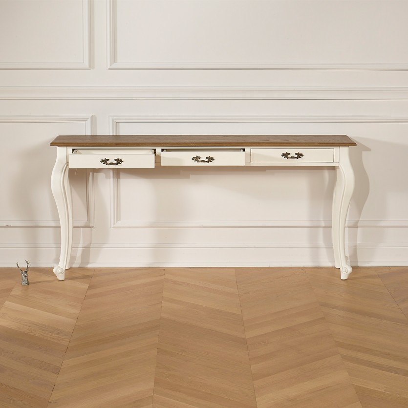 Console LOUIS - Style romantique, plateau en chêne, 3 tiroirs