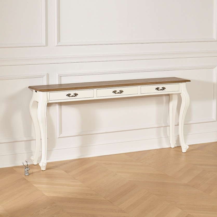 Console LOUIS - Style romantique, plateau en chêne, 3 tiroirs