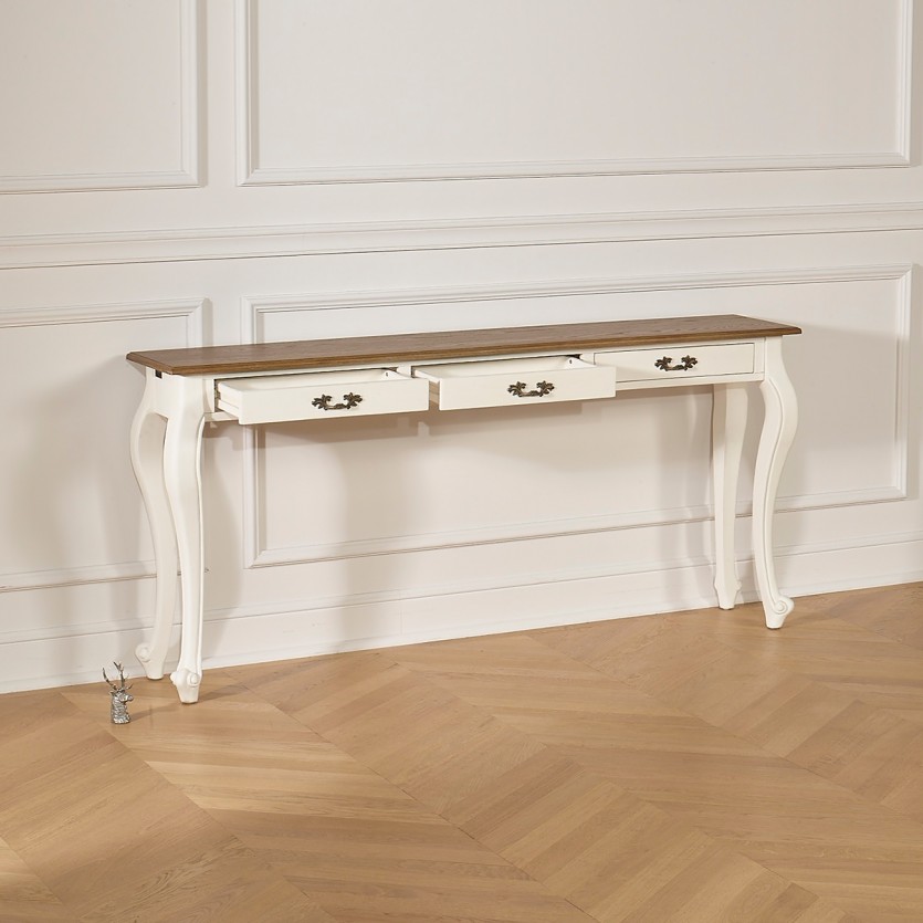 Console LOUIS - Style romantique, plateau en chêne, 3 tiroirs