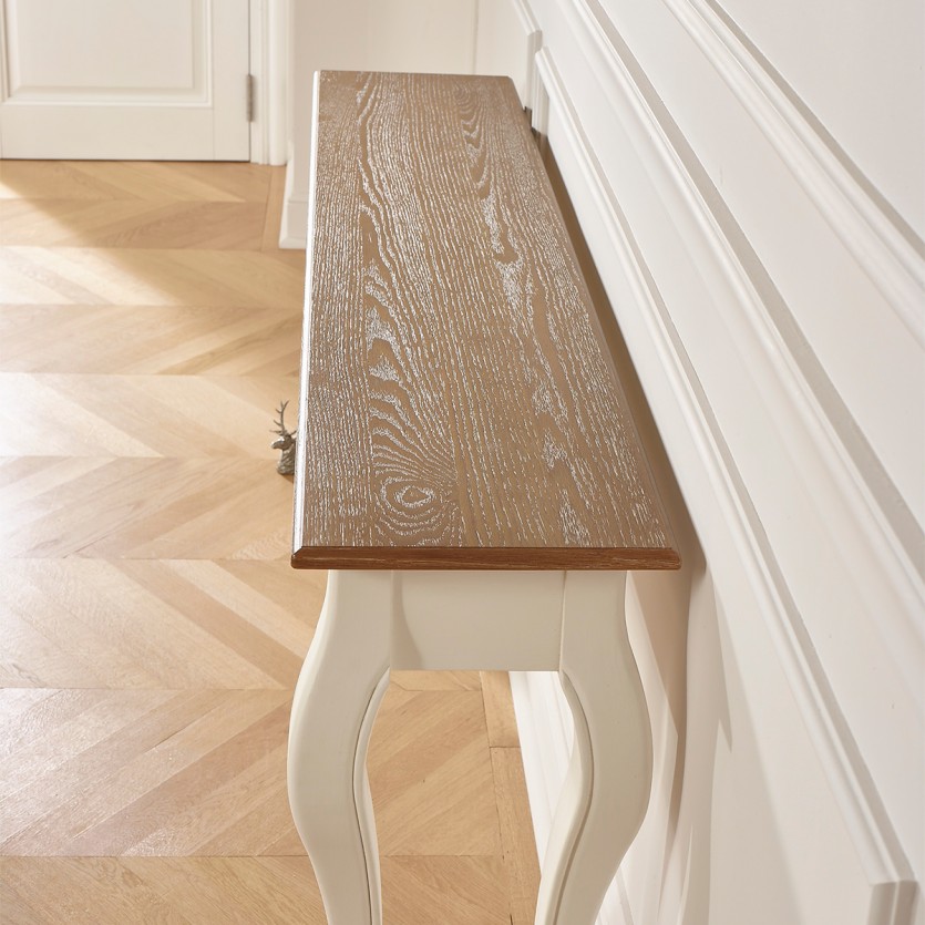 Console LOUIS - Style romantique, plateau en chêne, 3 tiroirs