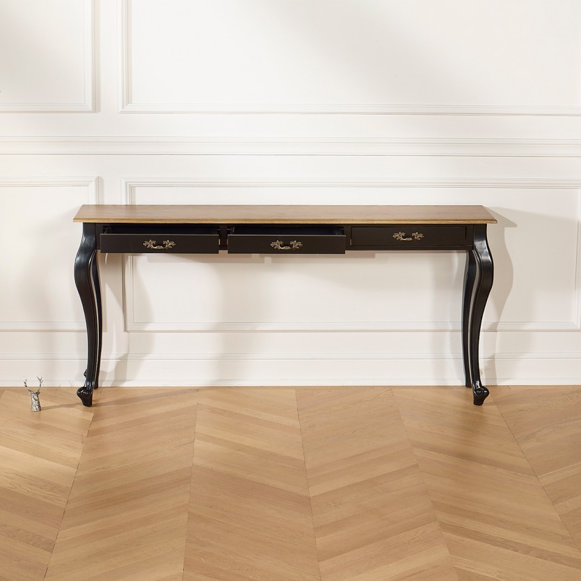 Console LOUIS - Style romantique, plateau en chêne, 3 tiroirs