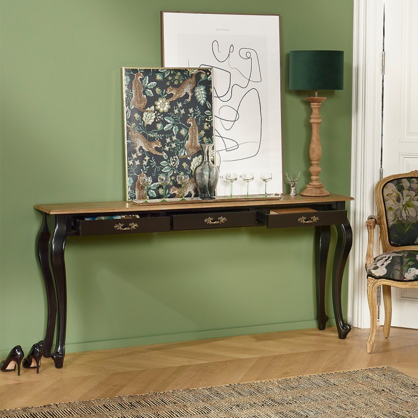 Console LOUIS - Estilo romântico, tampo em carvalho, 3 gavetas