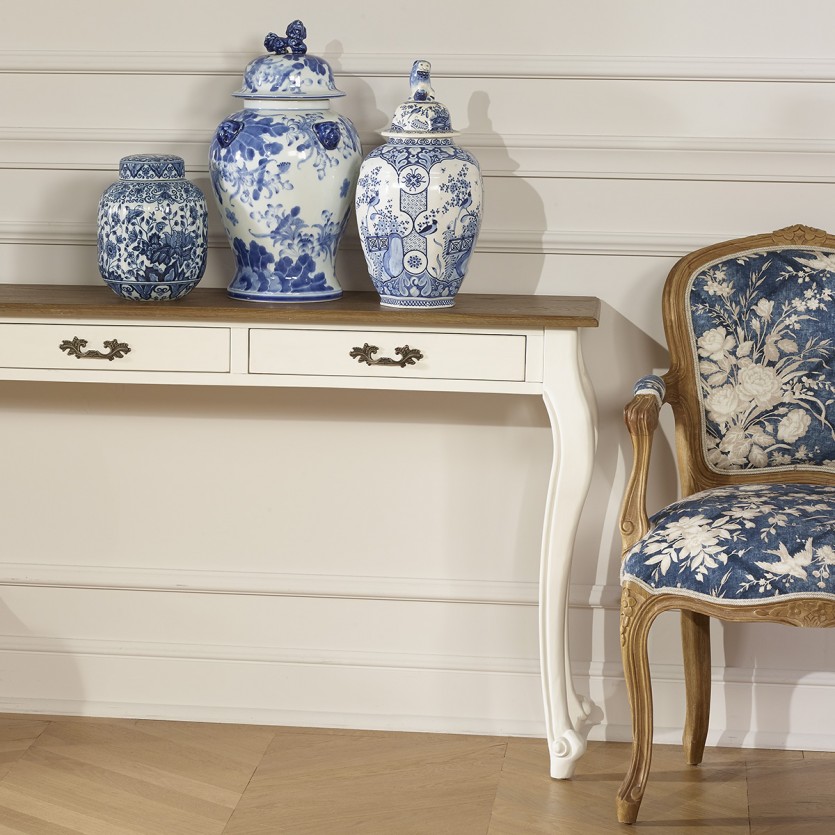 Console LOUIS - Style romantique, plateau en chêne, 3 tiroirs