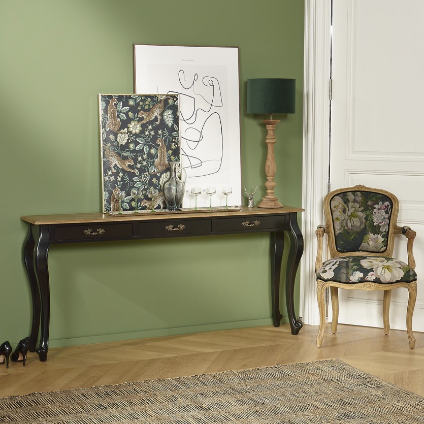 Consola LOUIS - Estilo romántico, tablero de roble, 3 cajones