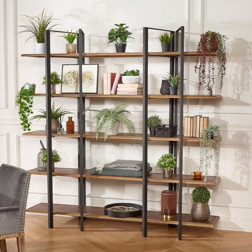 YORK - Etagère style industriel en chêne et métal, 5 tablettes