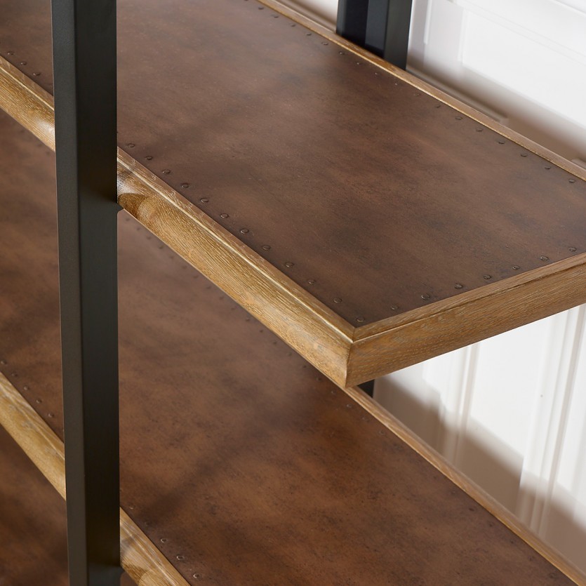 YORK - Etagère style industriel en chêne et métal, 5 tablettes