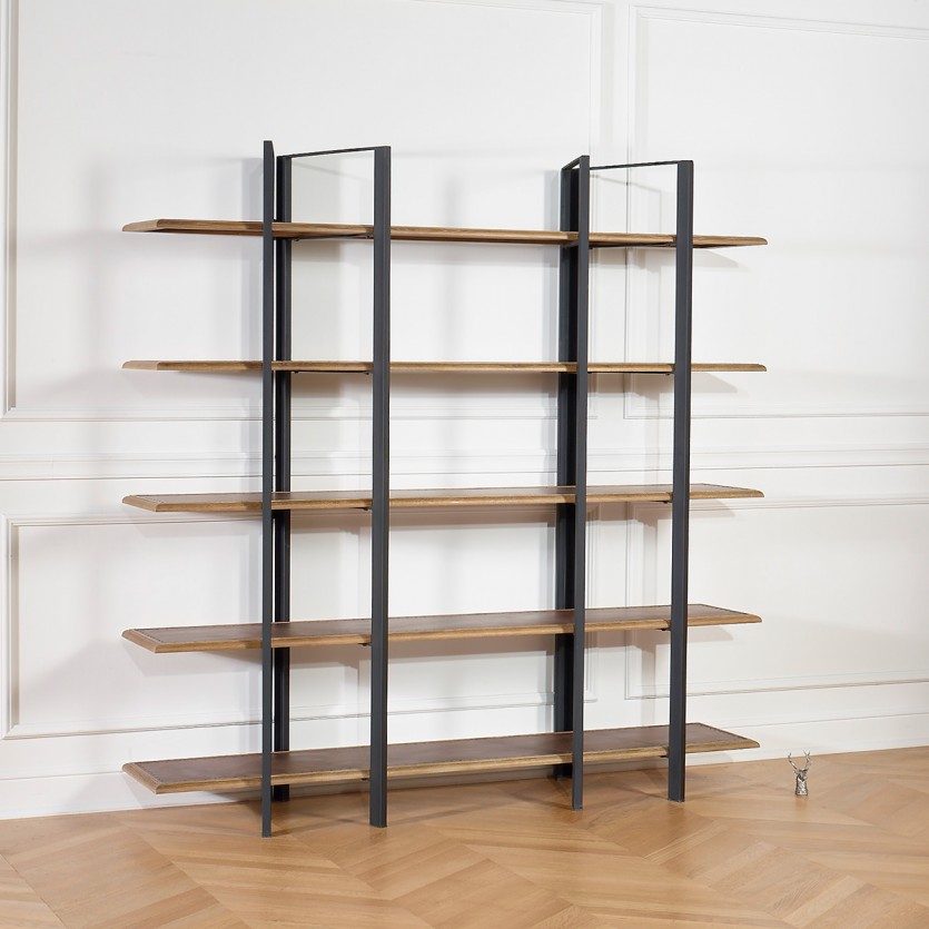 YORK - Etagère style industriel en chêne et métal, 5 tablettes