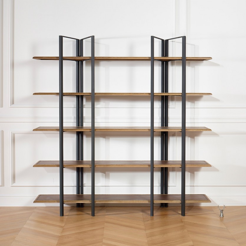 YORK - Etagère style industriel en chêne et métal, 5 tablettes