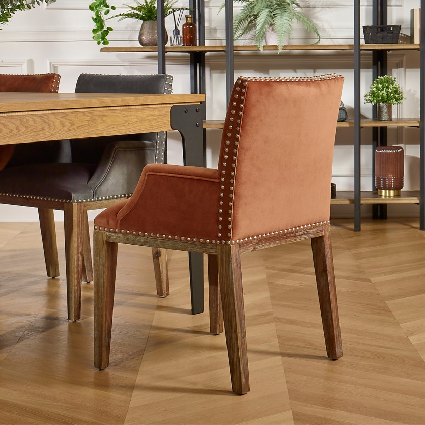 Fauteuil de table KENZA - Style moderne en bois massif et velours, 1 place