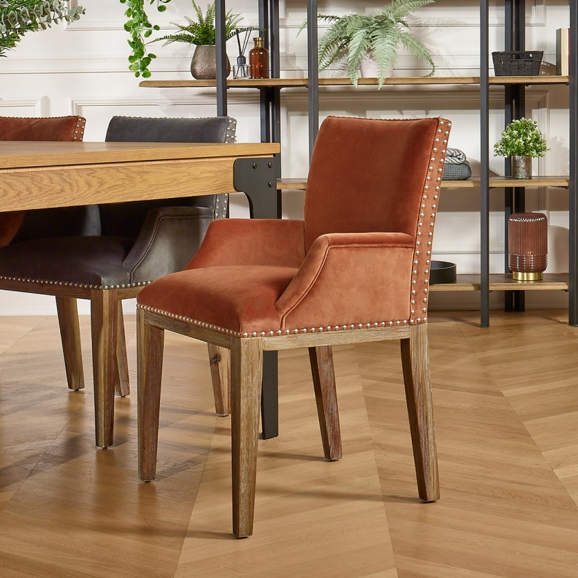 Fauteuil de table KENZA - Style moderne en bois massif et velours, 1 place