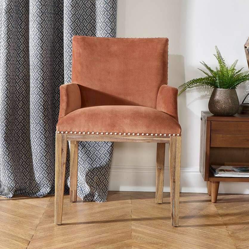 Fauteuil de table KENZA - Style moderne en bois massif et velours, 1 place