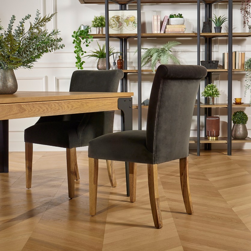 ALIX - Lot de 2 chaises contemporaines en acacia massif et velours de coton