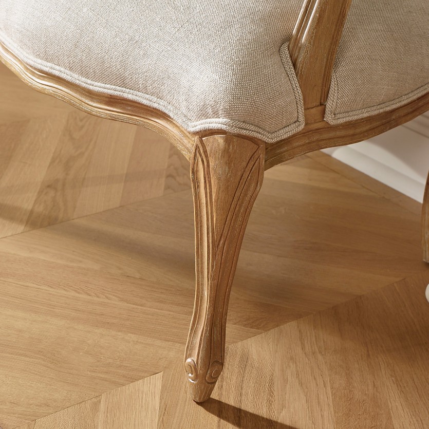Fauteuil cabriolet INES – Style Louis XV en bois et tissu lin premium, 1 place