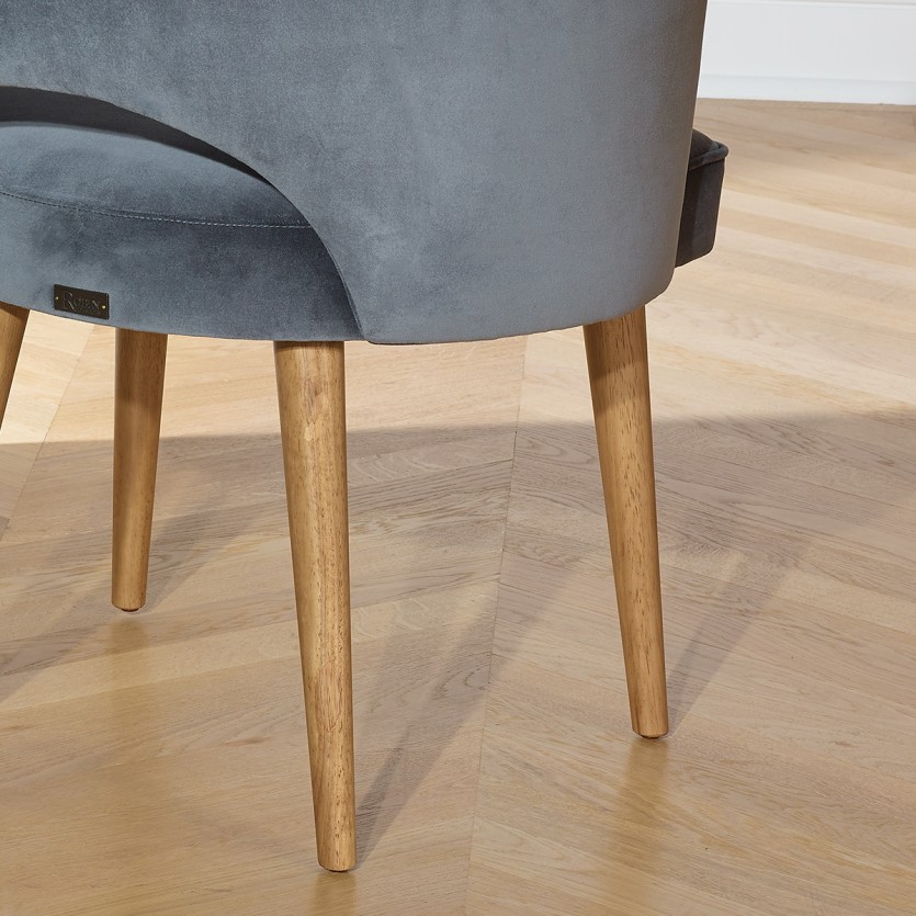 SAINT GERMAIN - Fauteuil de table style nordique en bois massif et tissu velours, 1 place