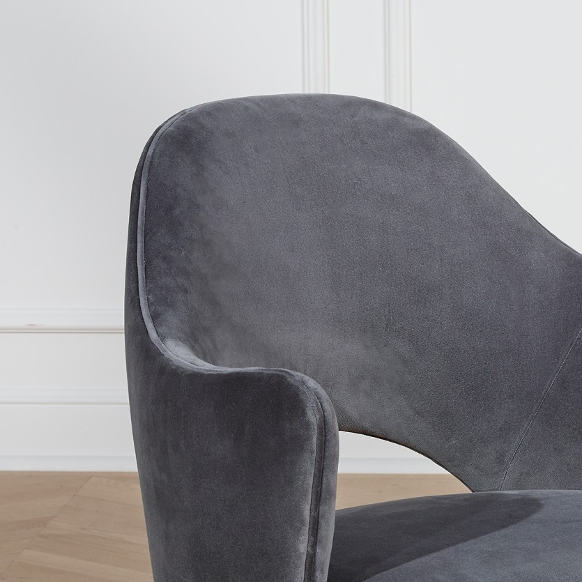 SAINT GERMAIN - Fauteuil de table style nordique en bois massif et tissu velours, 1 place