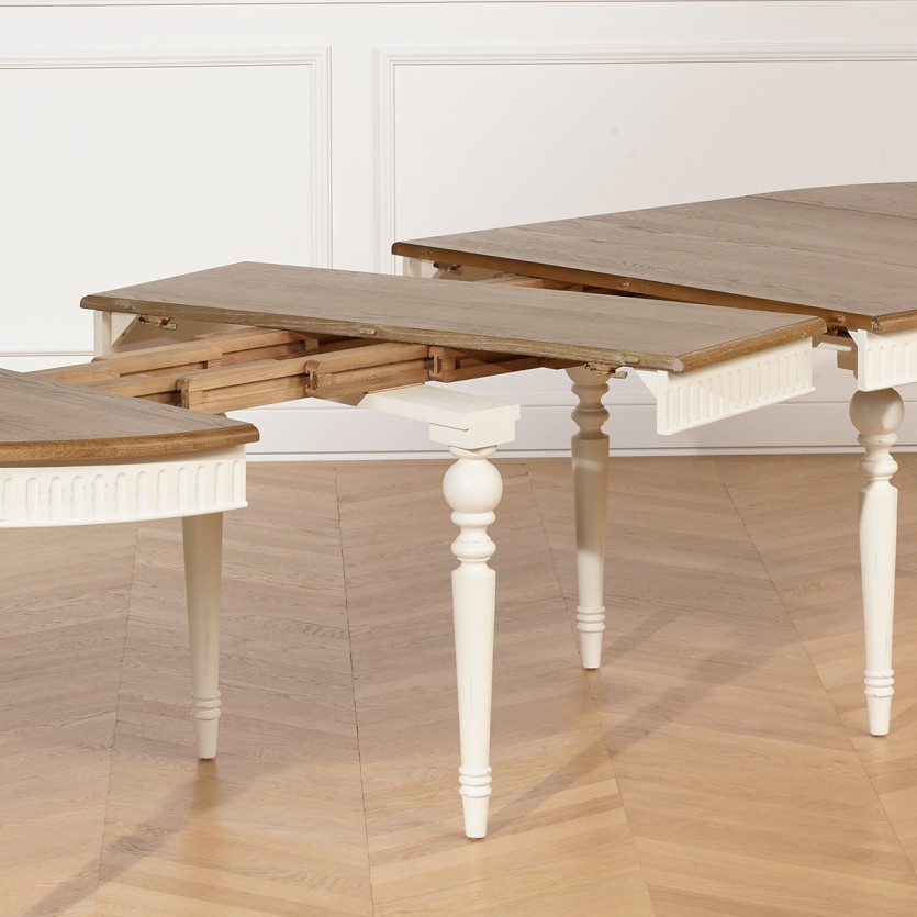 Table à manger extensible AUDE - Style romantique en chêne, 6/14 couverts, bois certifié FSC®