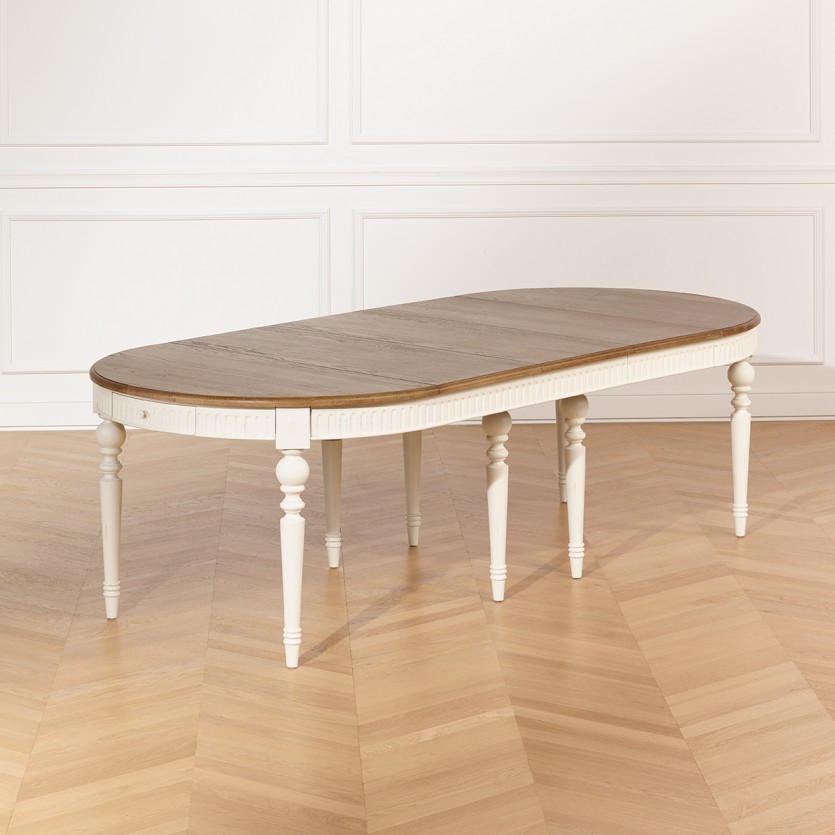 Mesa de comedor extensible AUDE - Estilo romántico en roble, 6/14 cubiertos, madera certificada FSC®