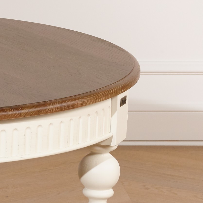 Table à manger extensible AUDE - Style romantique en chêne, 6/14 couverts, bois certifié FSC®