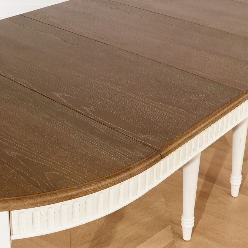 AUDE Extendable Dining Table - Shabby chic style in oak, white legs, 6/14 settings
