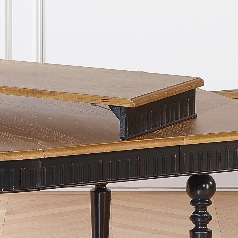 AUDE Extendable Dining Table - Romantic Style in Oak, Black Legs, Seats 6/14