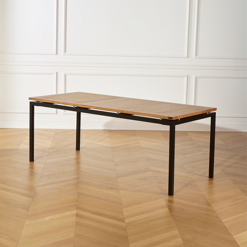 Table à manger AIMIE - Style industriel avec plateau en chêne et pieds métal, 8 couverts, bois certifié FSC®