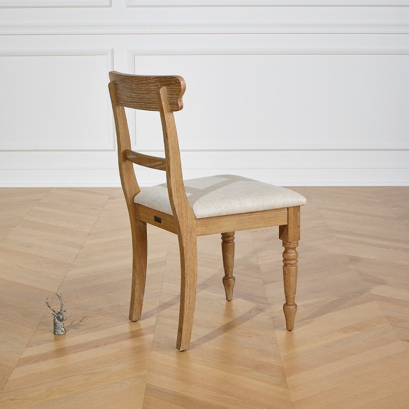 SARAH – Lot de 2 chaises de salle à manger style contemporain en bois massif et tissu lin premium, bois certifié FSC®