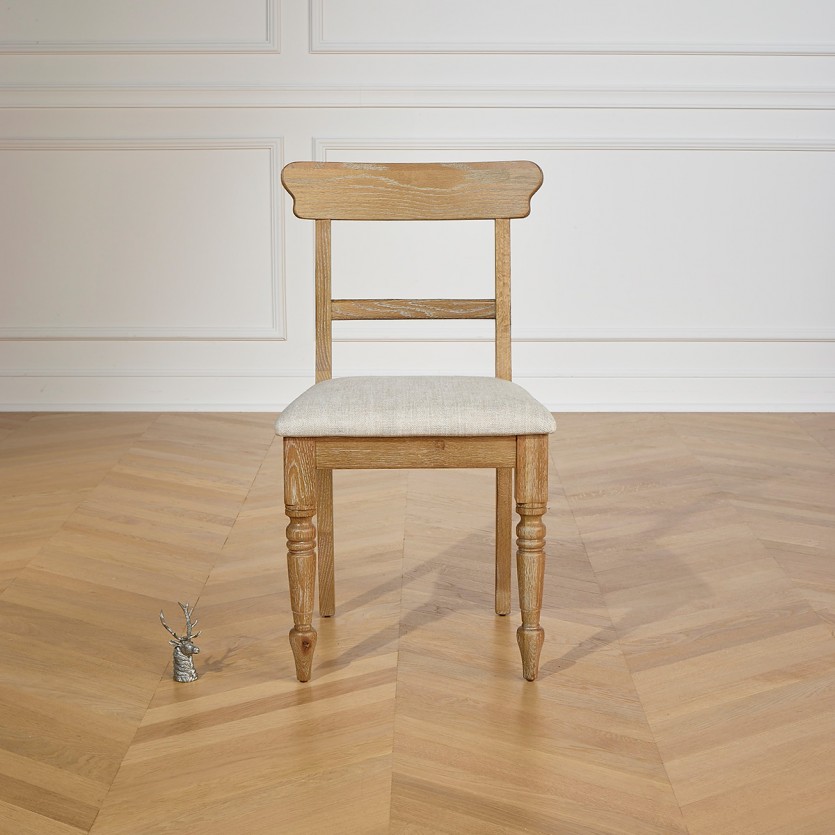 SARAH – Lot de 2 chaises de salle à manger style contemporain en bois massif et tissu lin premium, bois certifié FSC®