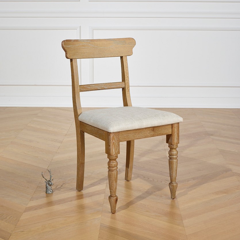 SARAH – Lot de 2 chaises de salle à manger style contemporain en bois massif et tissu lin premium, bois certifié FSC®