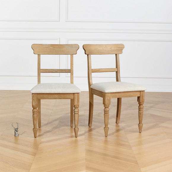 SARAH – Lot de 2 chaises de salle à manger style contemporain en bois massif et tissu lin premium, bois certifié FSC®
