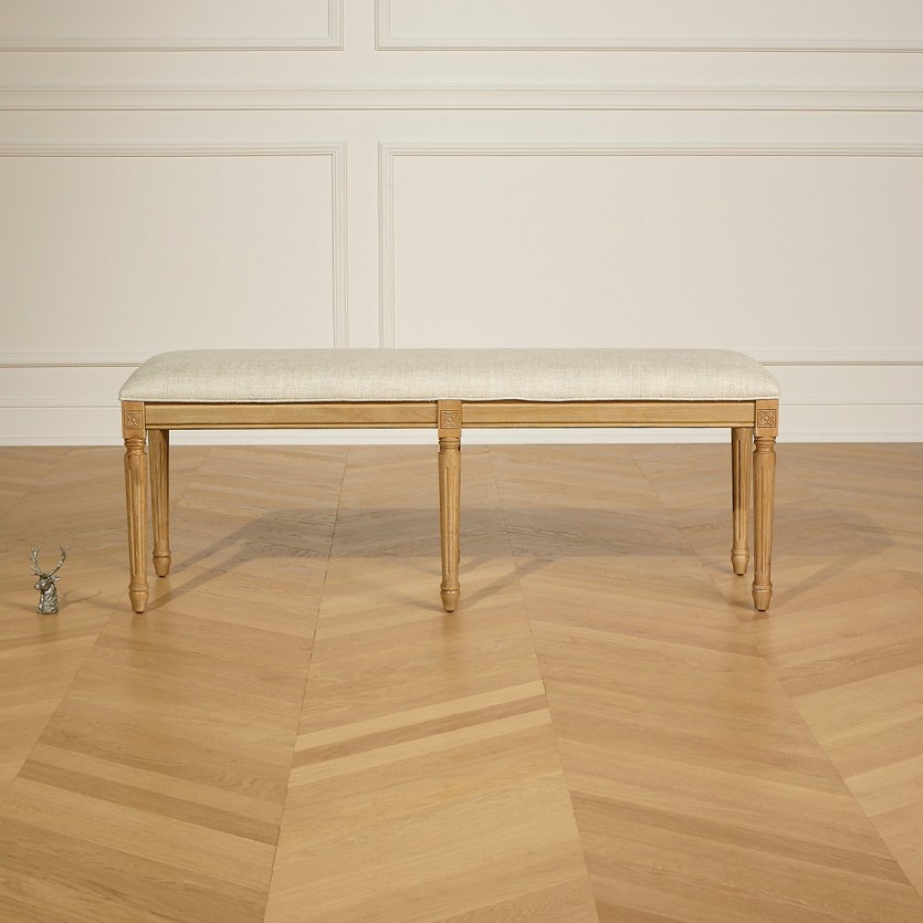 Stephen bank salon - Shabby chic stijl in massief rubberhout en premium linnen stof