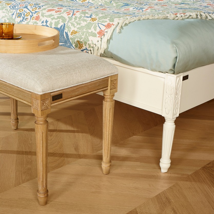 STEPHEN Bench Sofa – Shabby Chic Style in Solid Rubberwood and Premium Linen Fabric