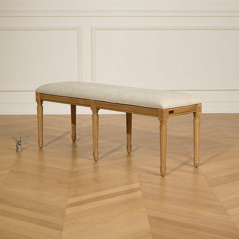 STEPHEN Bench Sofa – Shabby Chic Style in Solid Rubberwood and Premium Linen Fabric