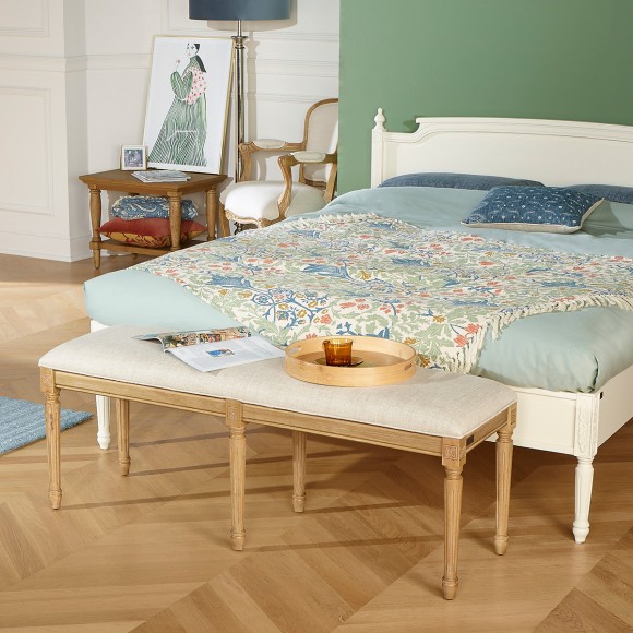STEPHEN Bench Sofa – Shabby Chic Style in Solid Rubberwood and Premium Linen Fabric