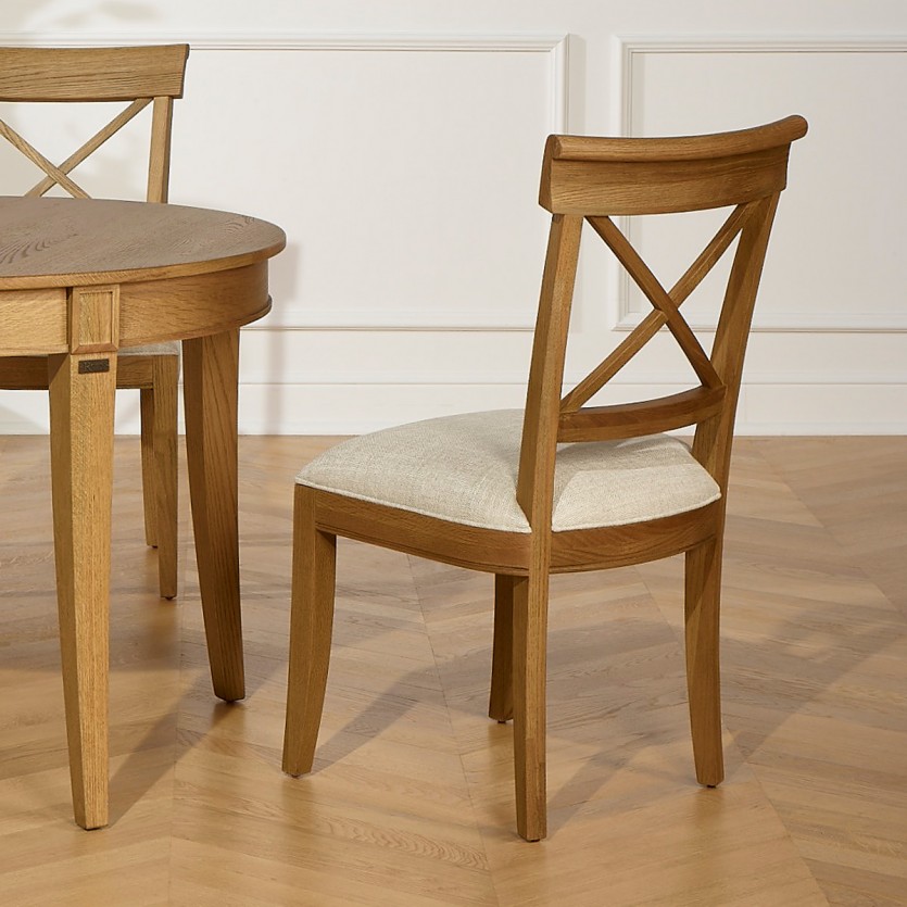 PORT ROYAL - Lot de 2 chaises de salle à manger style shabby chic en chêne et lin premium