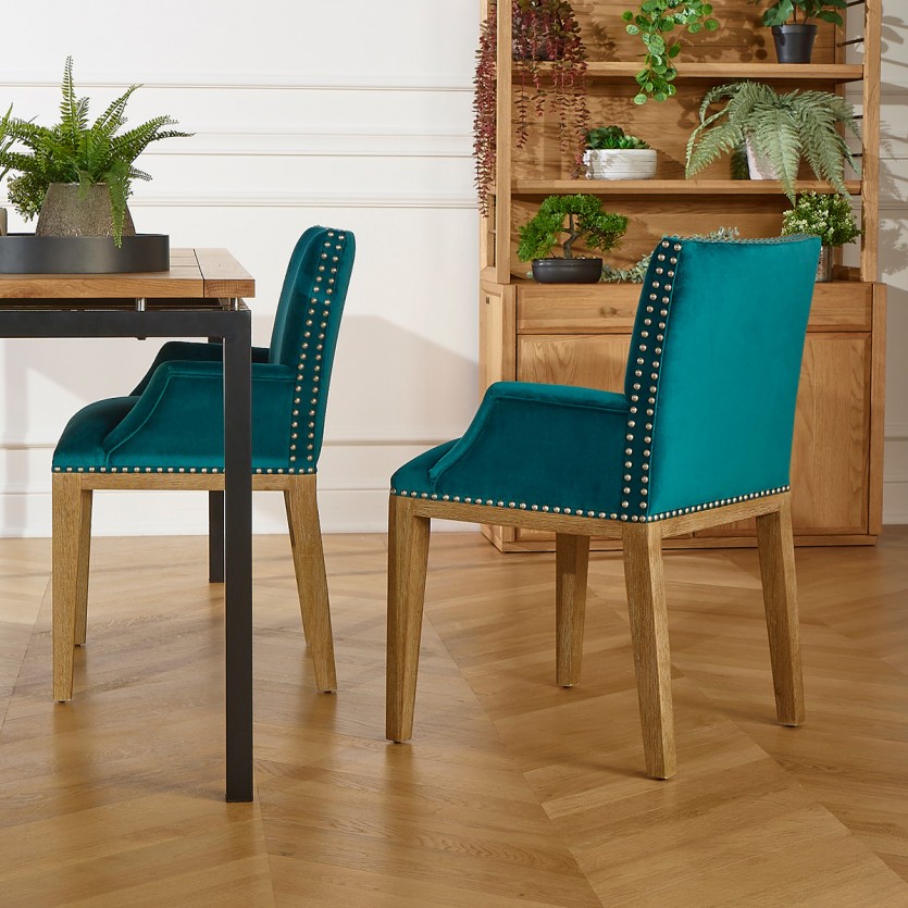 IANA- Fauteuil de table design en bois massif et tissu velours, bois certifié FSC®, 1 place