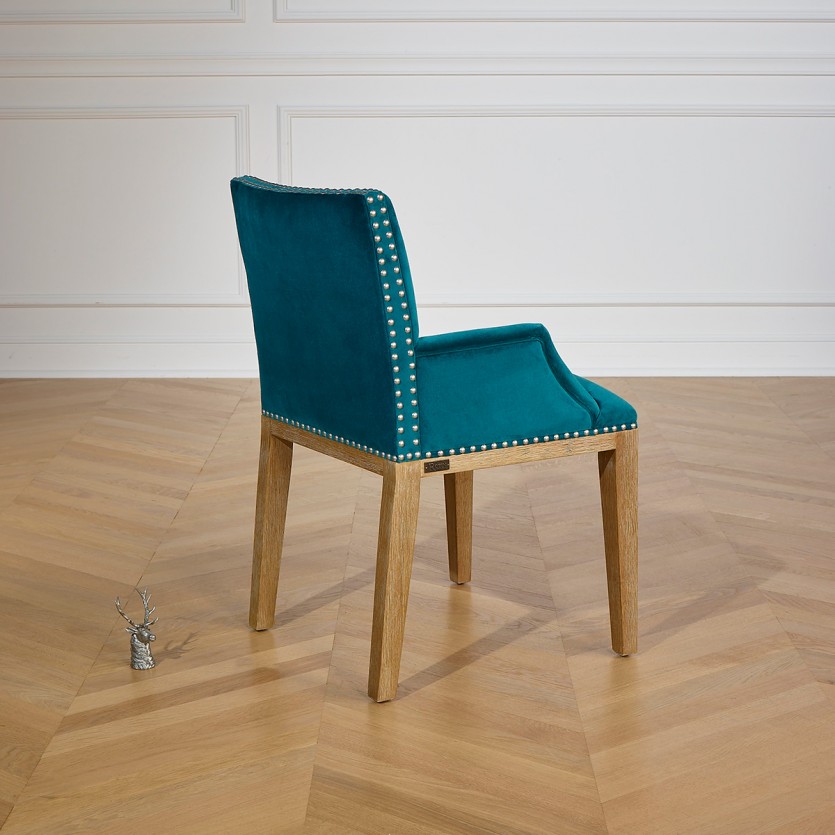 IANA- Fauteuil de table design en bois massif et tissu velours, bois certifié FSC®, 1 place