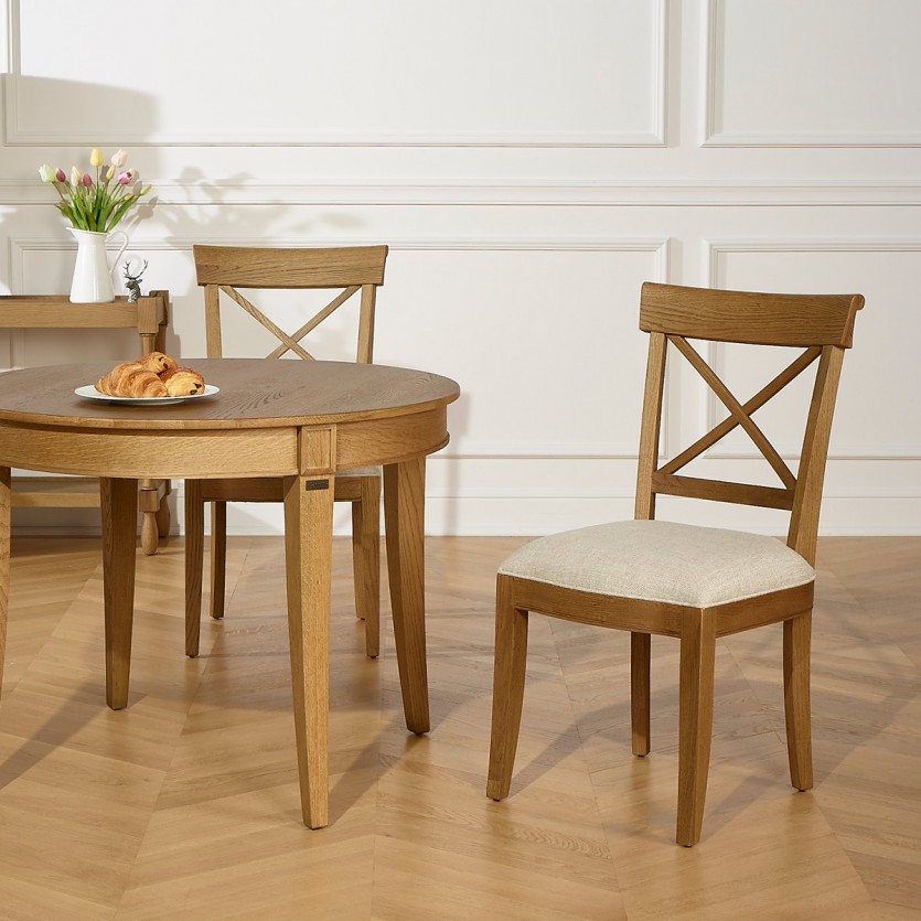 PORT ROYAL - Lot de 2 chaises de salle à manger style shabby chic en chêne et lin premium