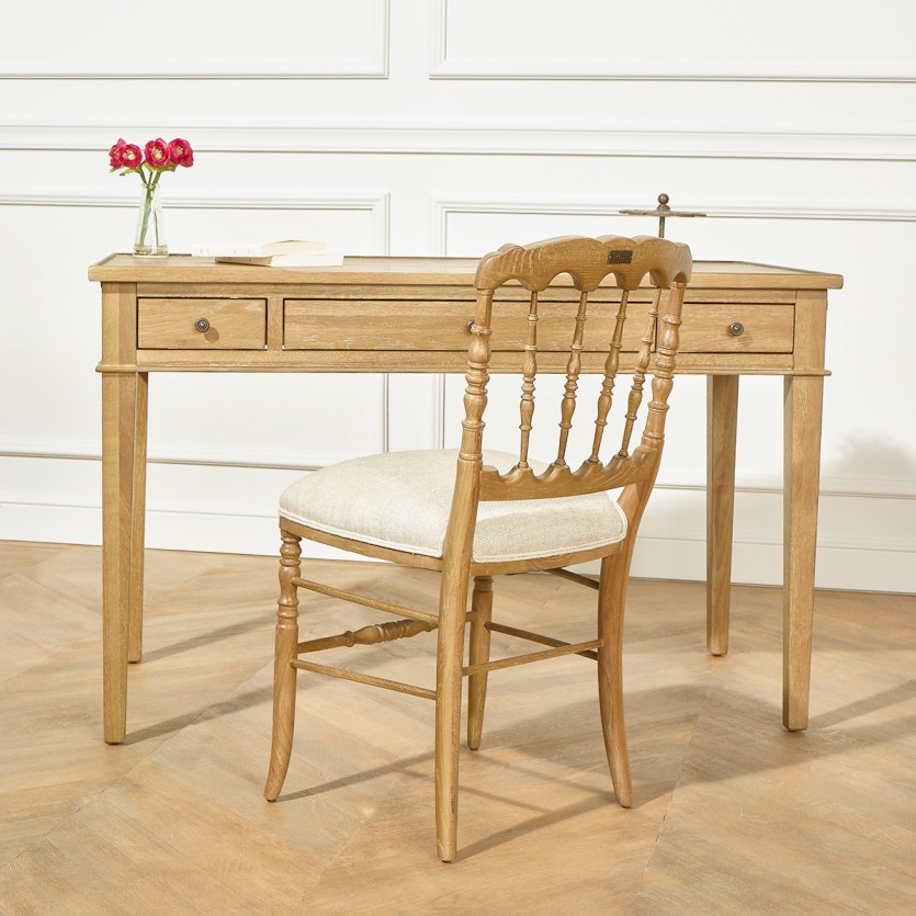 NAPOLEON III - Lot de 2 chaises baroques style romantique en bois massif et lin premium