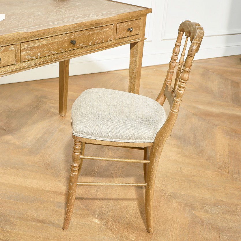 NAPOLEON III - Lot de 2 chaises baroques style romantique en bois massif et lin premium