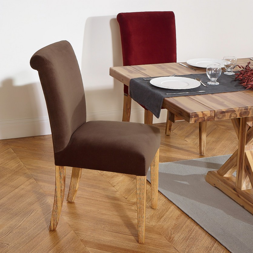 ALIX - Lot de 2 chaises contemporaines en acacia massif et velours de coton