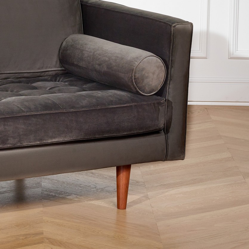 Sofá JONAS - Estilo escandinavo en terciopelo y madera, asiento capitoné, 3 plazas
